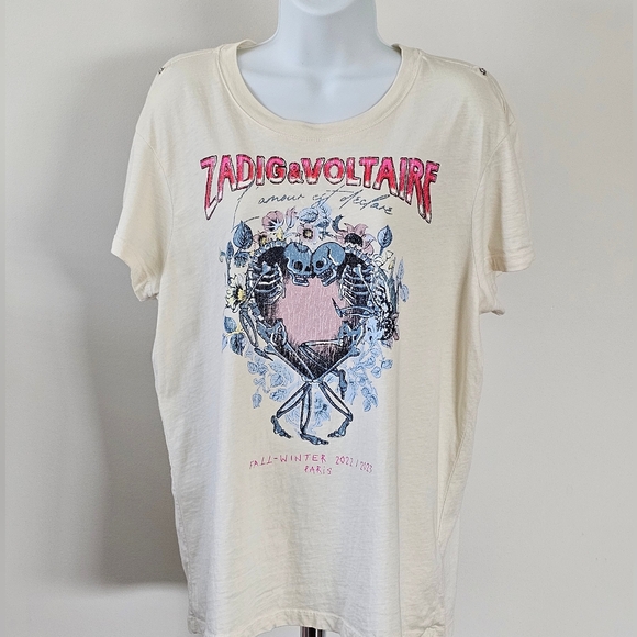Zadig & Voltaire L'amour Est Declare Graphic Tee Size Large - Picture 2 of 12